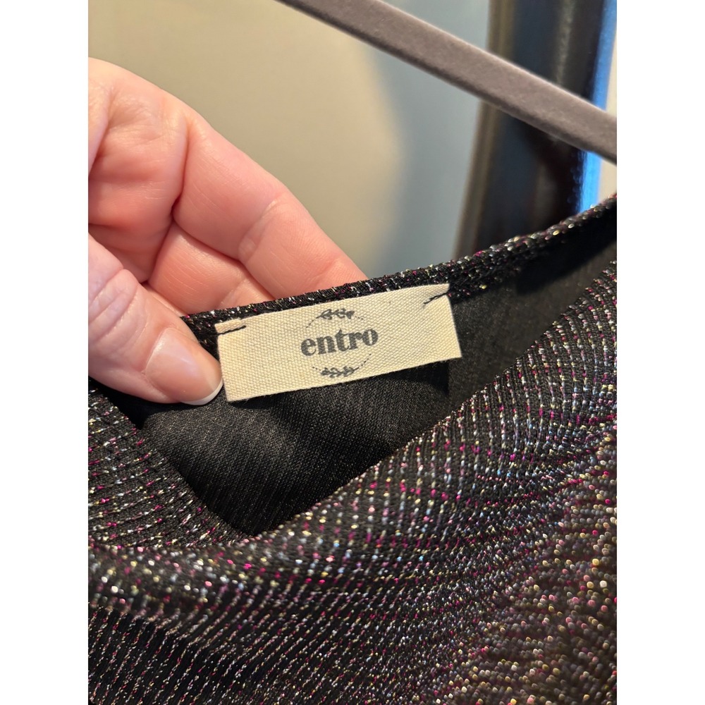 NEW Entro Womens Metallic Shimmer One Shoulder Top Black multi size S - Picture 3 of 5